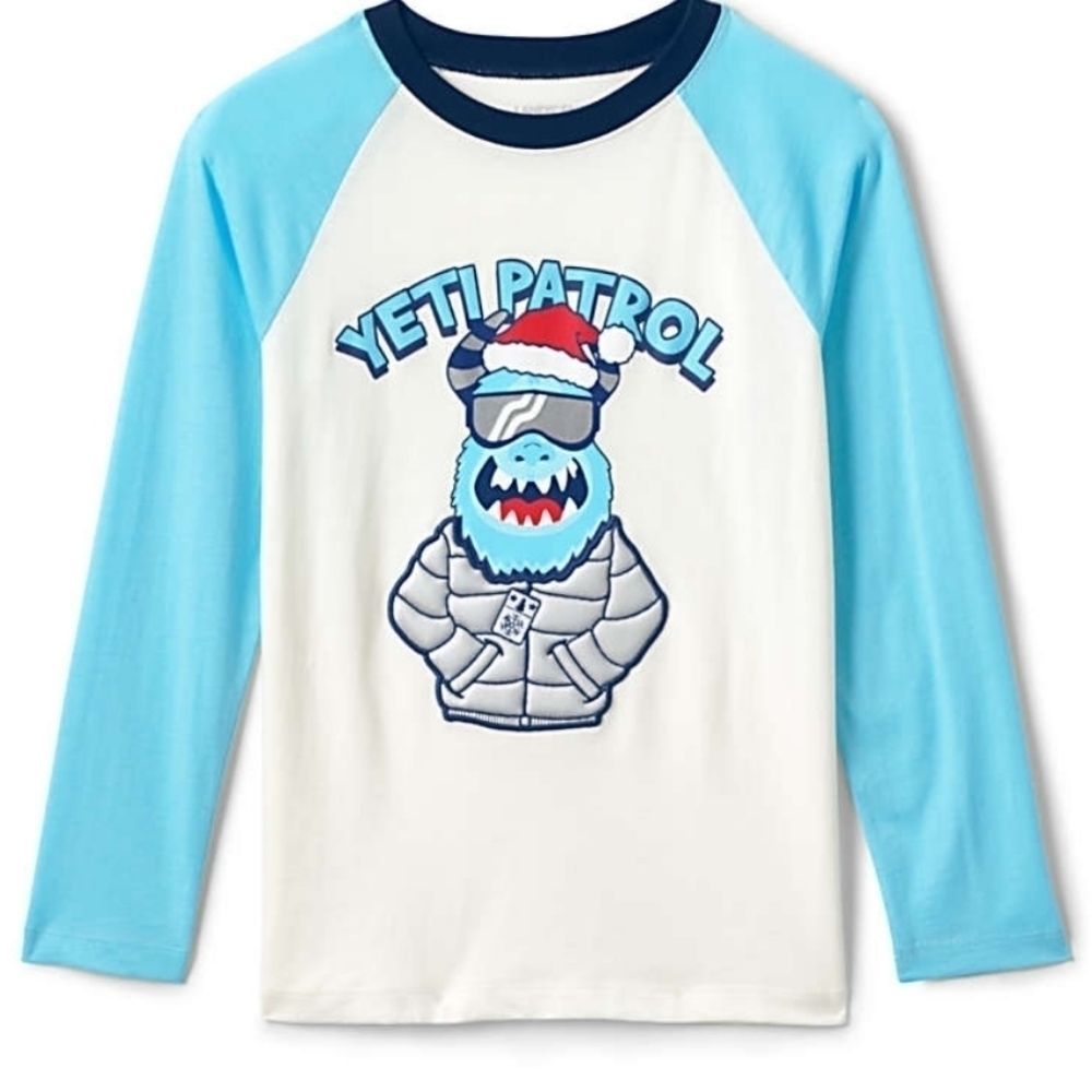 Lands' End Little Boys Long Sleeve Yeti Applique Graphic Tee (NWT)